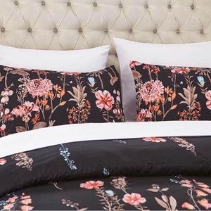 New Boho Queen Duvet Cover Set Floral Black Flowers Bedding Set  90X90 3Pieces